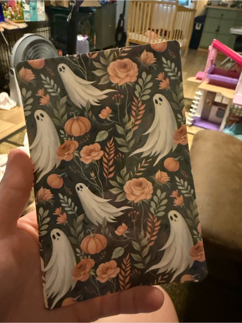 Ghost & Pumpkin Pattern Kindle Insert 4x6 - Black/Orange